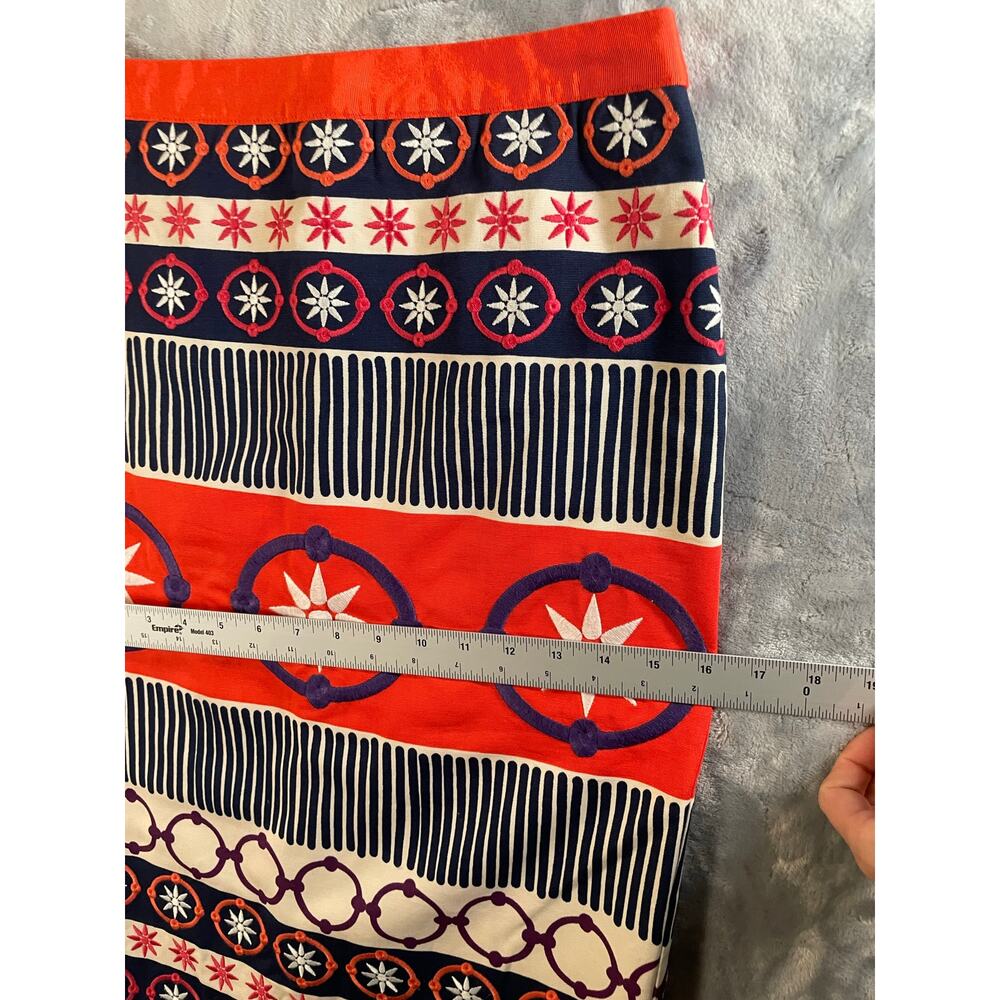 Boden colorful embroidered pencil skirt nautical geometric 4 Tall artsy preppy - Picture 7 of 8